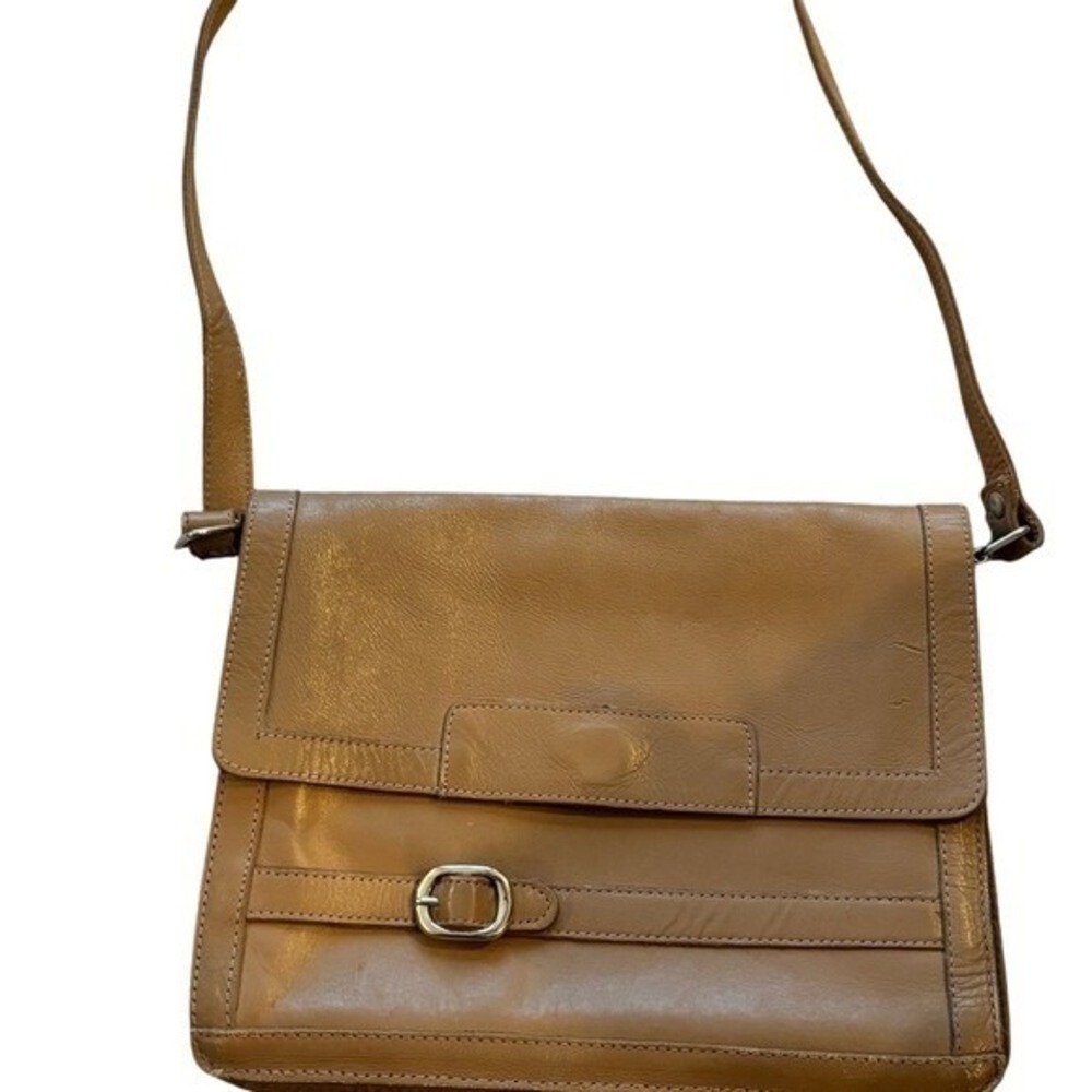 Vtg TANO Leather Messenger Bag 80s Brown Crossbody Scholar Bag